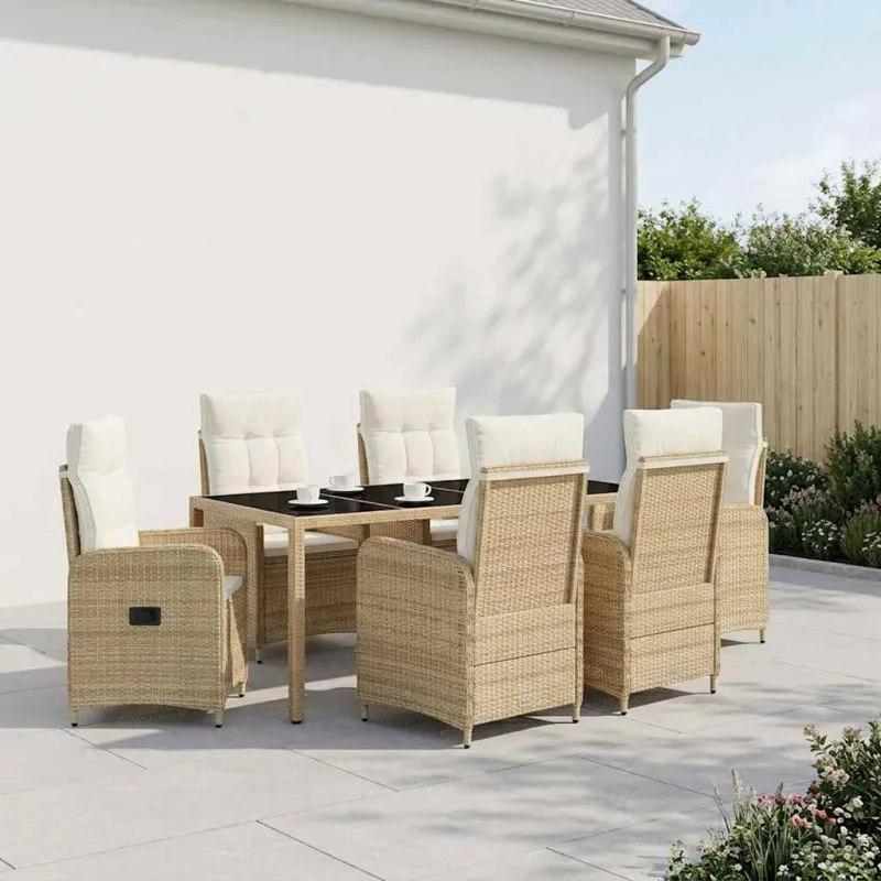 Lauko valgomojo komplektas 7 pcs Bežė ir kreminė balta