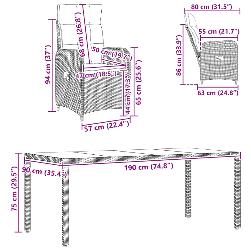Lauko valgomojo komplektas 7 pcs Bežė ir kreminė balta