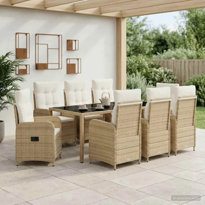Lauko valgomojo komplektas 9 pcs Bežė ir kreminė balta