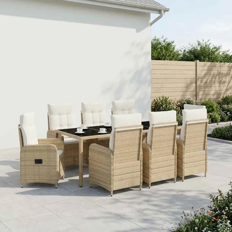 Lauko valgomojo komplektas 9 pcs Bežė ir kreminė balta