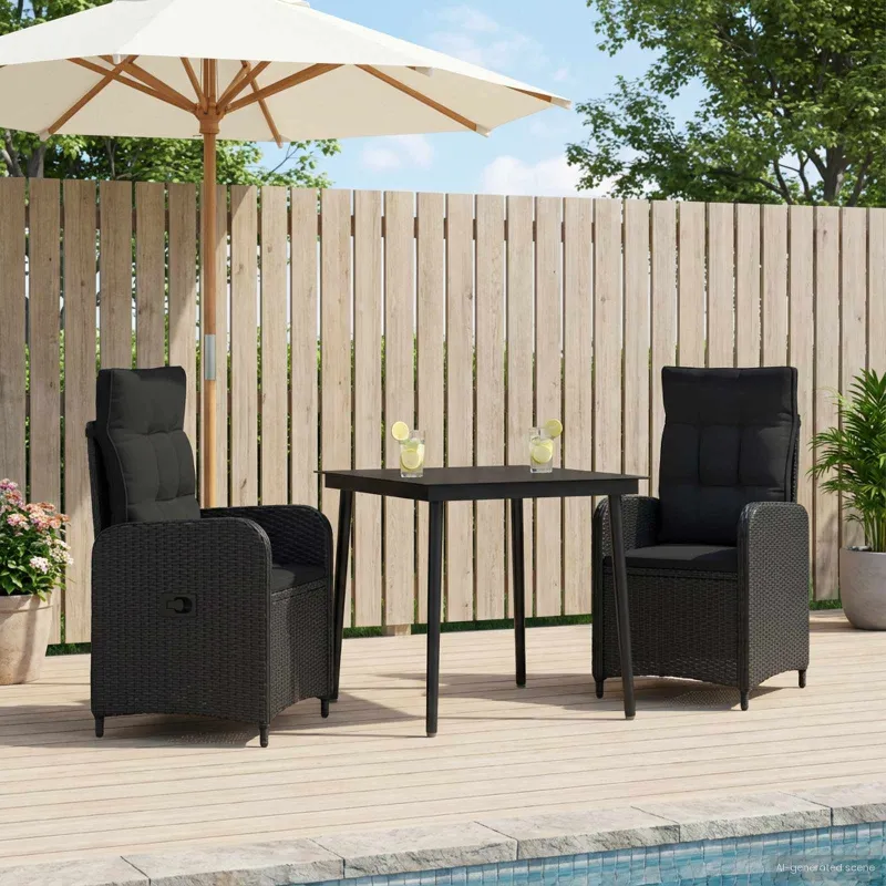 Sofa Stalo Rinkinys su pagalve su pagalve 3 pcs Juoda