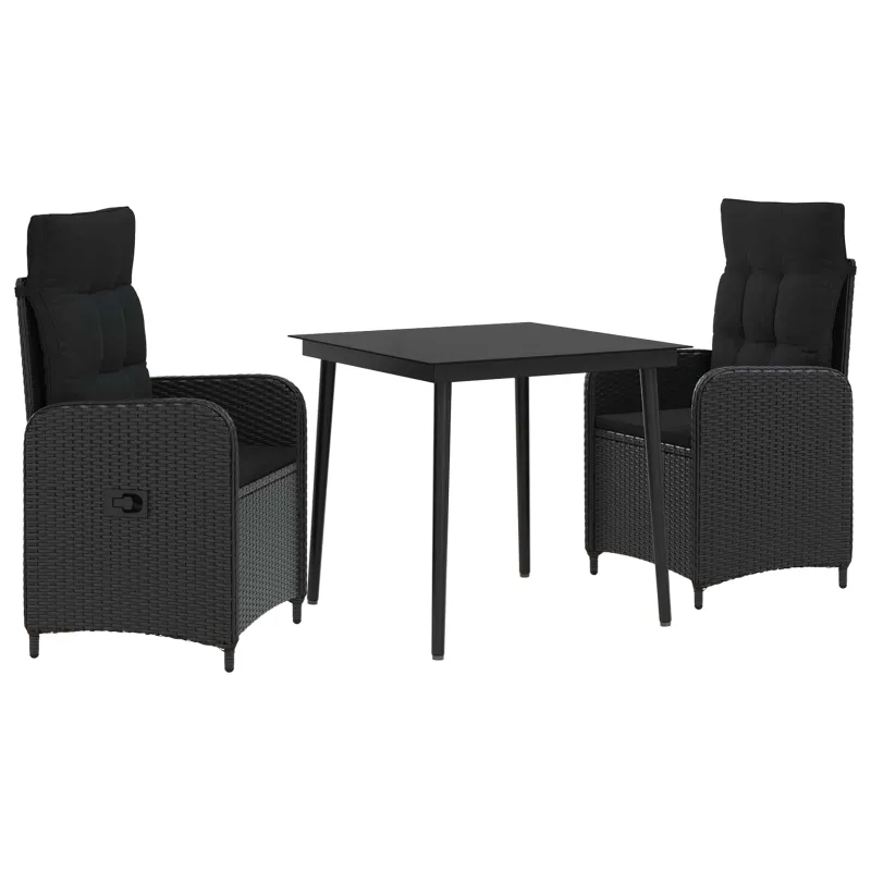 Sofa Stalo Rinkinys su pagalve su pagalve 3 pcs Juoda