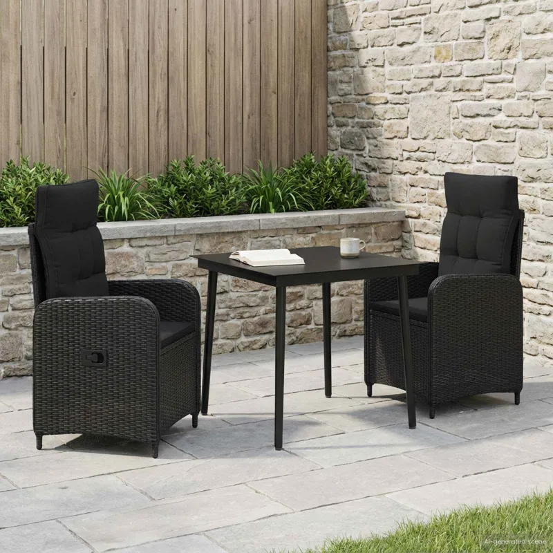 Sofa Stalo Rinkinys su pagalve su pagalve 3 pcs Juoda