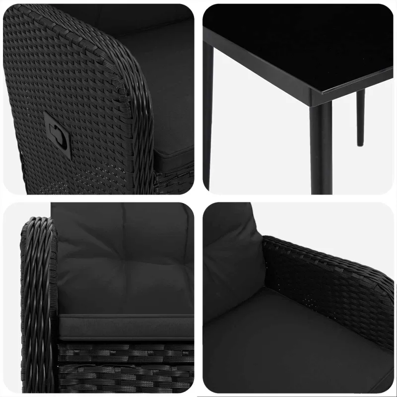 Sofa Stalo Rinkinys su pagalve su pagalve 3 pcs Juoda