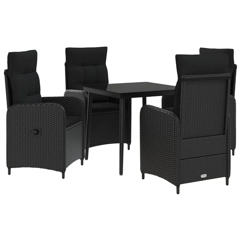Sofa Stalo Rinkinys su pagalve su pagalve 5 pcs Juoda
