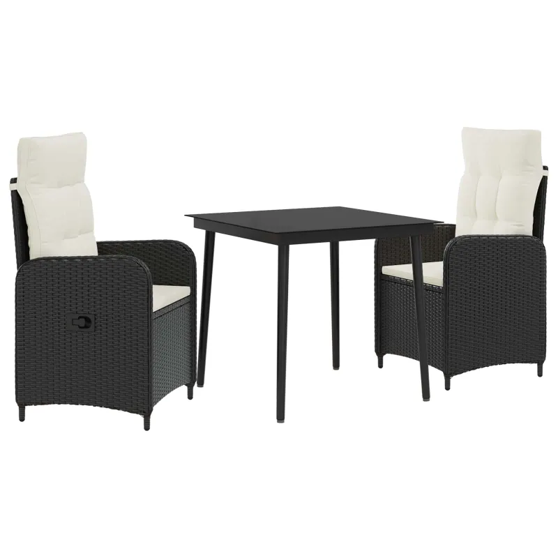 Sofa Stalo Rinkinys su pagalve 3 pcs Juoda ir kreminė balta