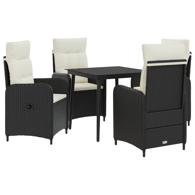 Sofa Stalo Rinkinys su pagalve 5 pcs Juoda ir kreminė balta