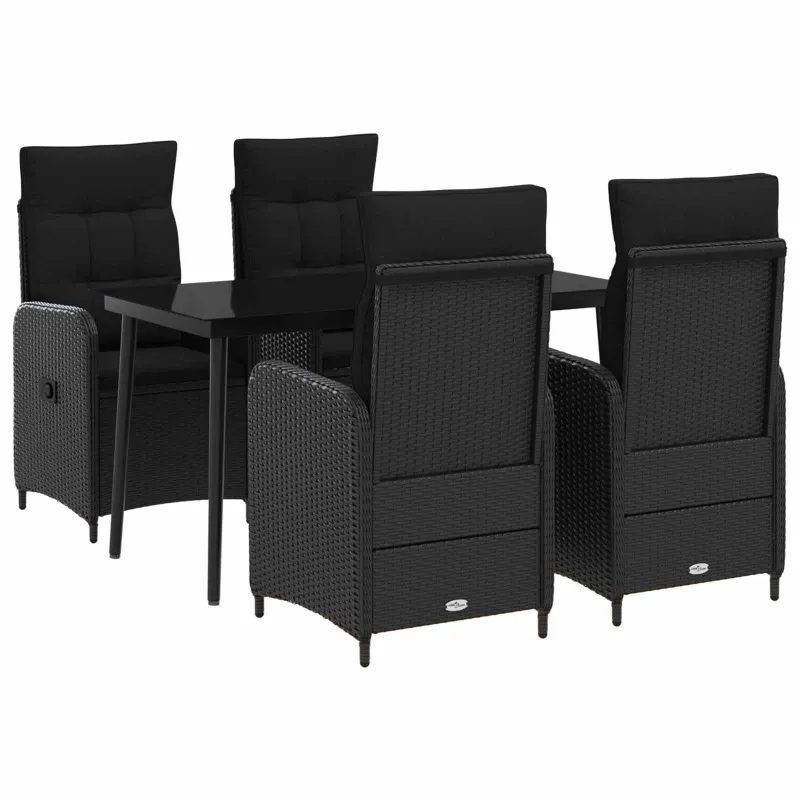 Sofa Stalo Rinkinys su pagalve su pagalve 5 pcs Juoda
