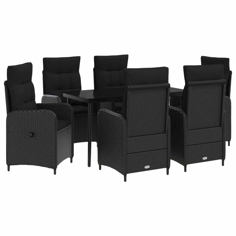 Sofa Stalo Rinkinys su pagalve su pagalve 7 pcs Juoda