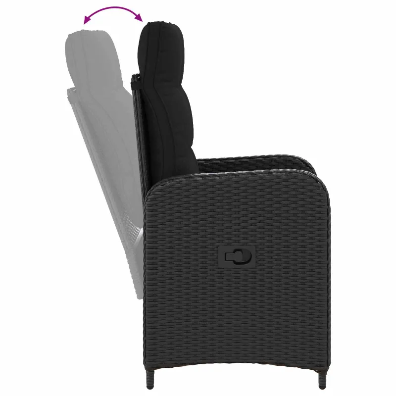 Sofa Stalo Rinkinys su pagalve su pagalve 7 pcs Juoda