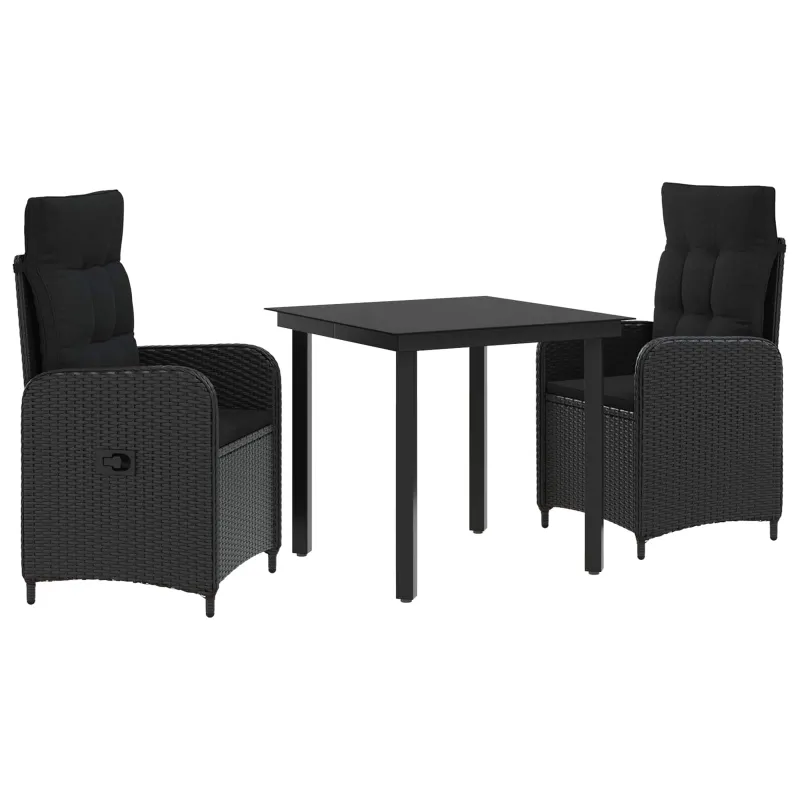 Sofa Stalo Rinkinys su pagalve su pagalve 3 pcs Juoda