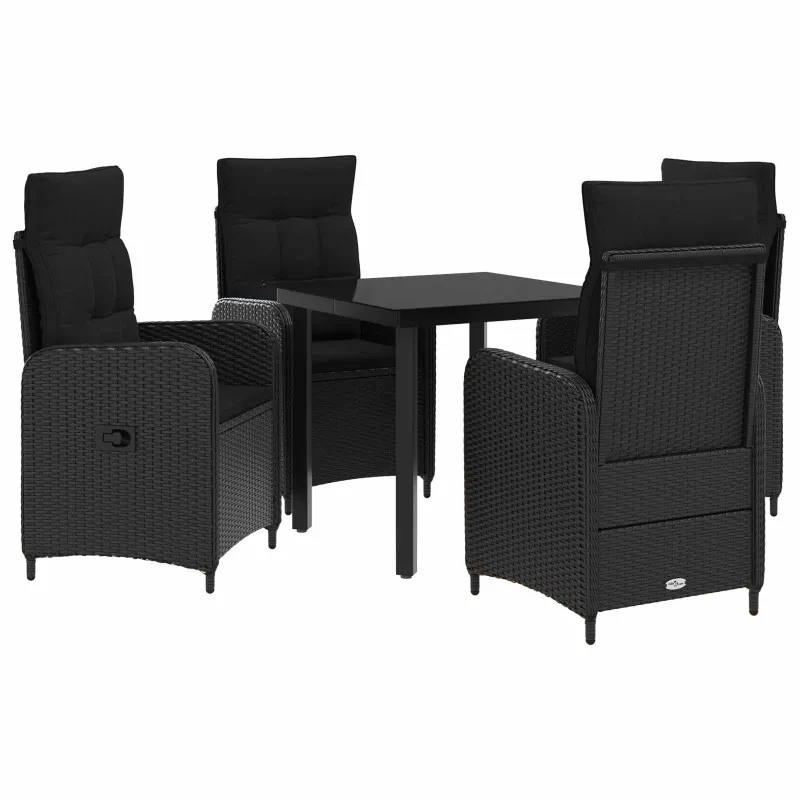Sofa Stalo Rinkinys su pagalve su pagalve 5 pcs Juoda