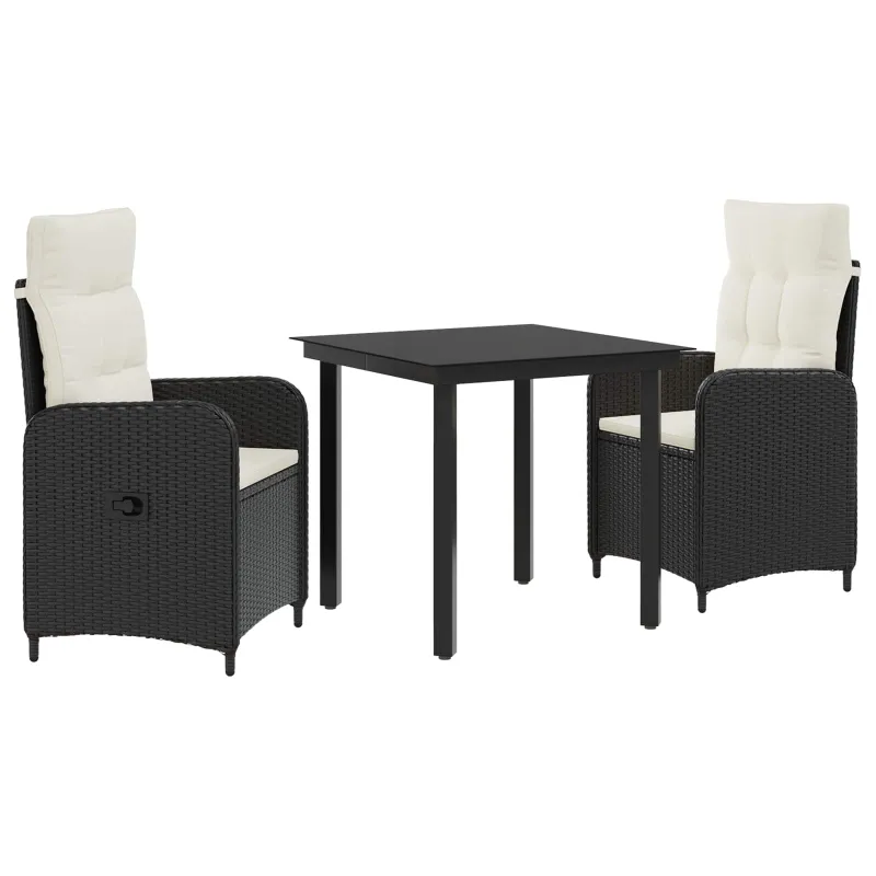 Sofa Stalo Rinkinys su pagalve 3 pcs Juoda ir kreminė balta