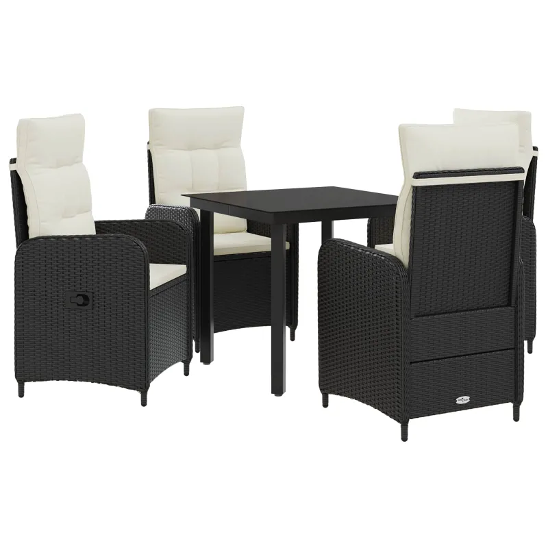 Sofa Stalo Rinkinys su pagalve 5 pcs Juoda ir kreminė balta