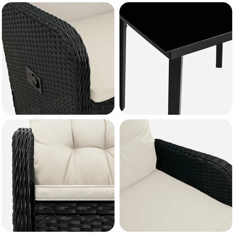 Sofa Stalo Rinkinys su pagalve 5 pcs Juoda ir kreminė balta