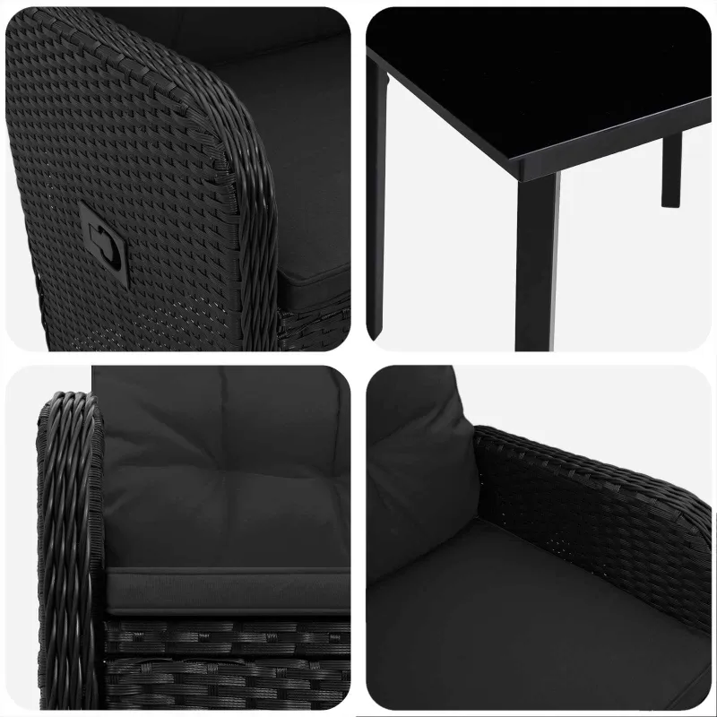 Sofa Stalo Rinkinys su pagalve su pagalve 5 pcs Juoda