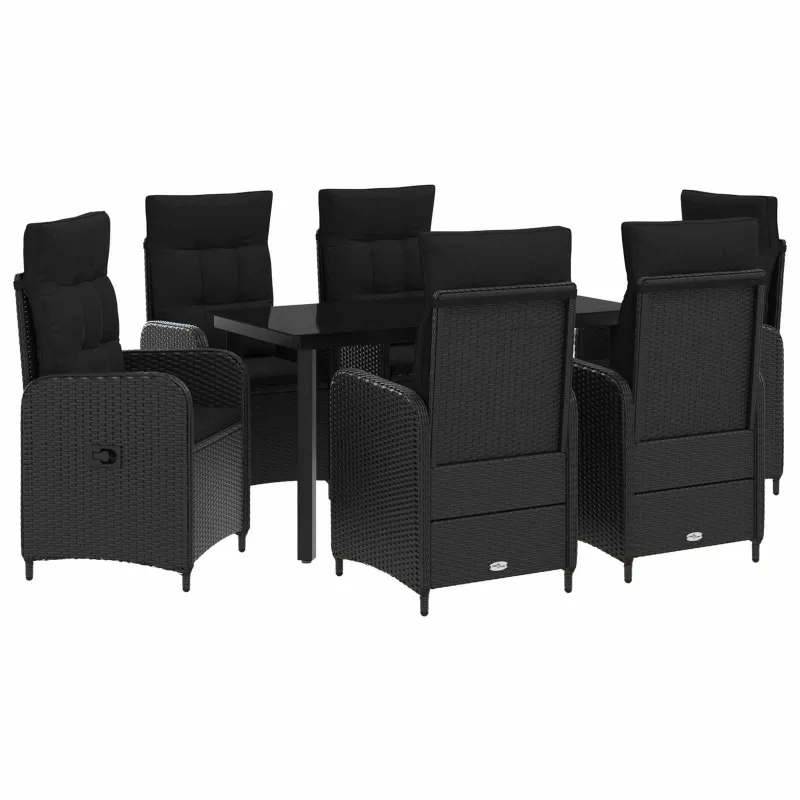 Sofa Stalo Rinkinys su pagalve su pagalve 7 pcs Juoda