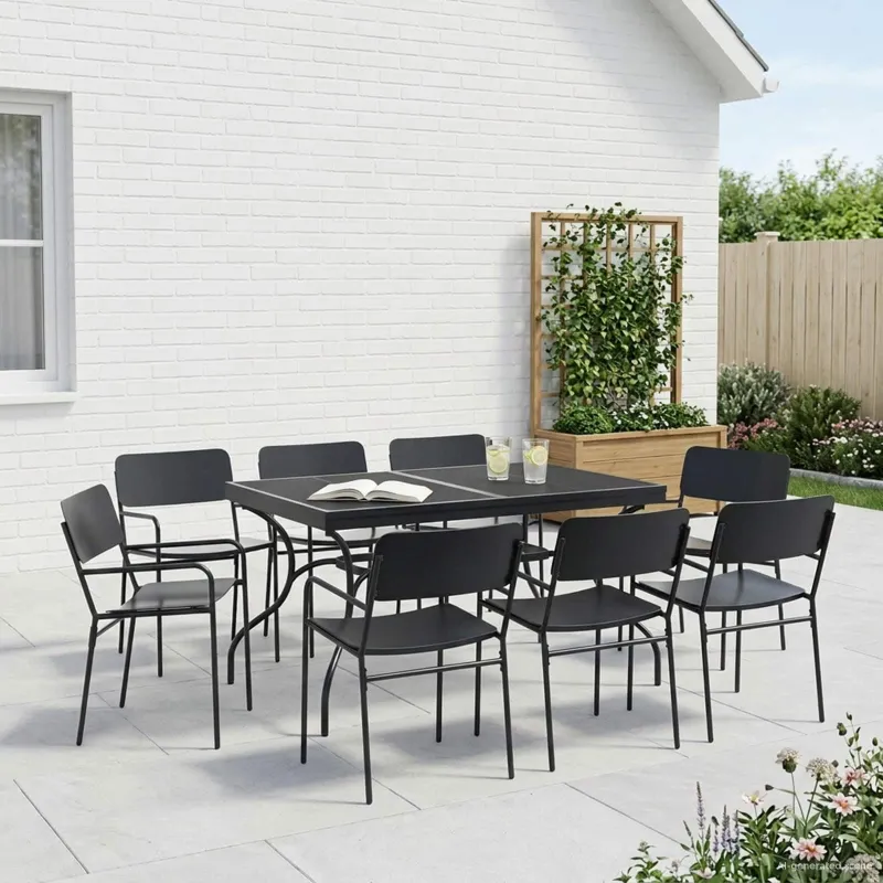 Sodo valgomojo komplektas 9 pcs Antracito Plienas