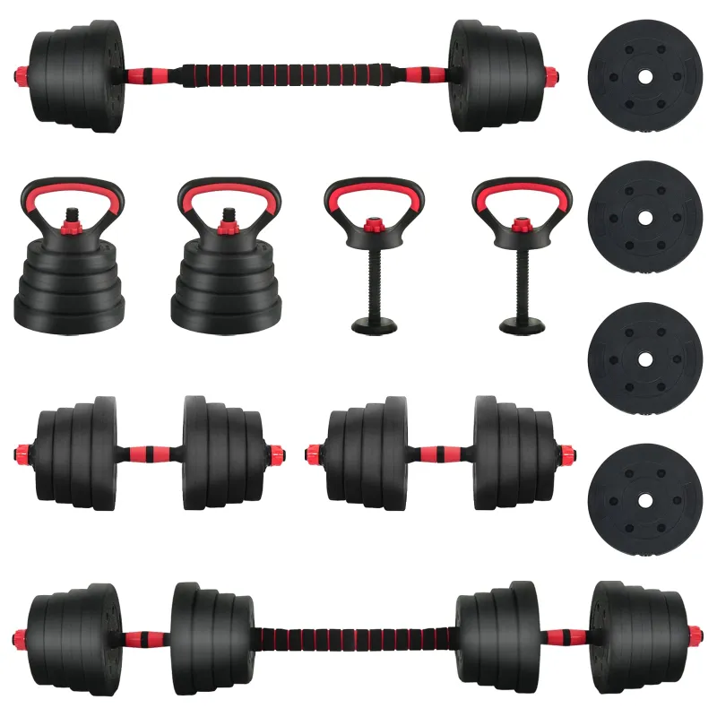 4-in-1 hantelių rinkinys 40kg Juoda ir raudona