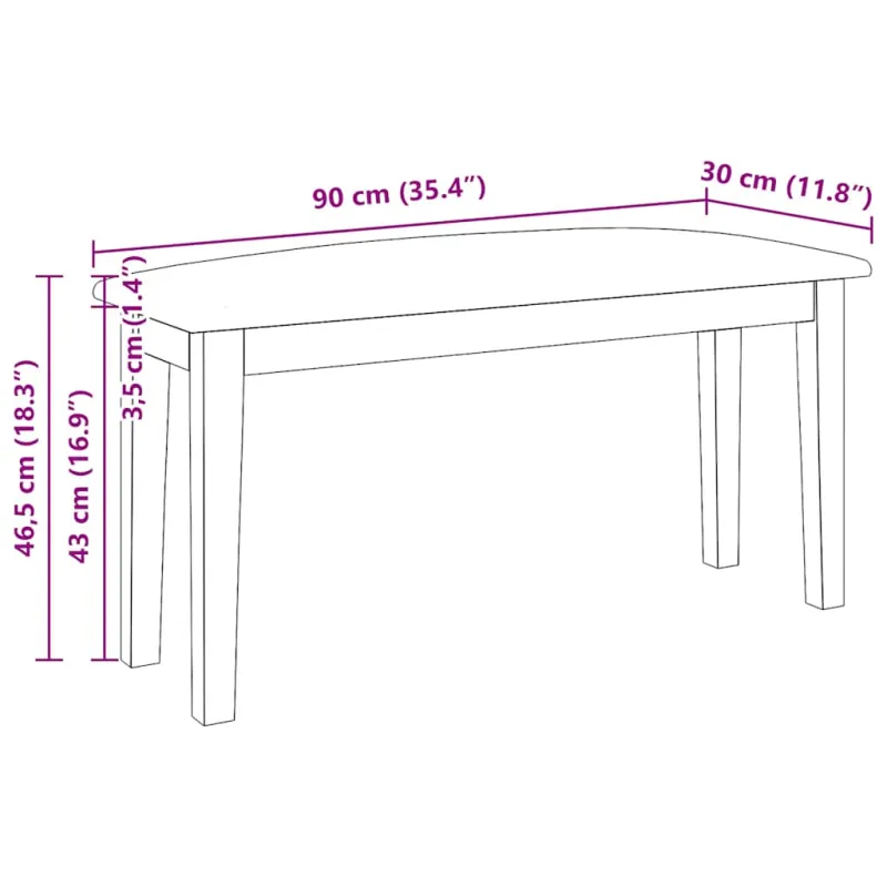 Suoliukas 90 cm Ruda medžio masyvo guma