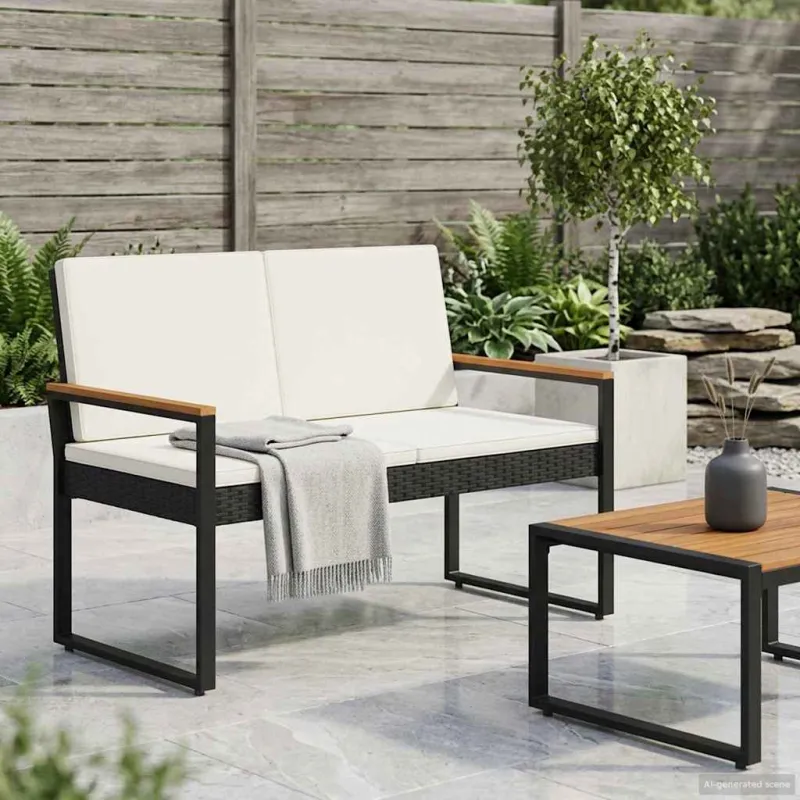 Lauko suolas su pagalve Juoda ir kreminė balta 107 x 61 x 80 cm