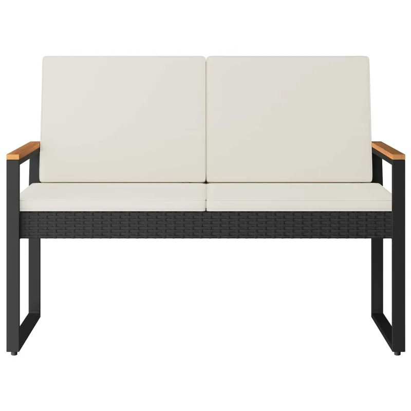 Lauko suolas su pagalve Juoda ir kreminė balta 107 x 61 x 80 cm