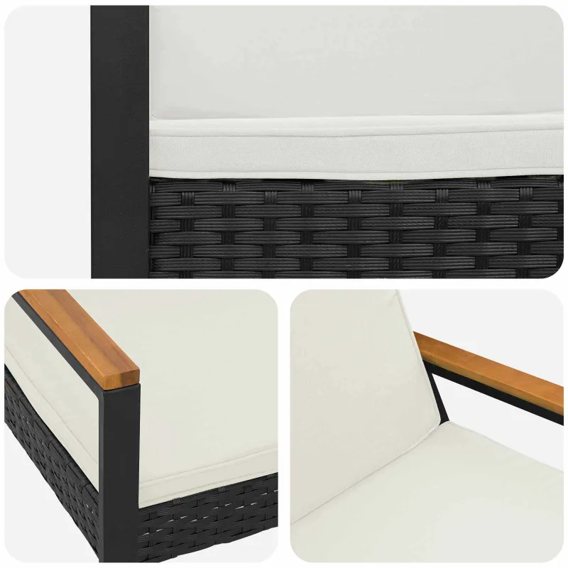Lauko suolas su pagalve Juoda ir kreminė balta 107 x 61 x 80 cm