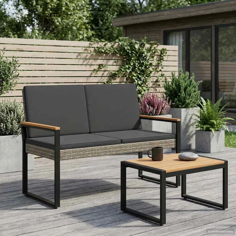 Lauko suolas su pagalve Pilka ir tamsiai pilka 107 x 61 x 80 cm