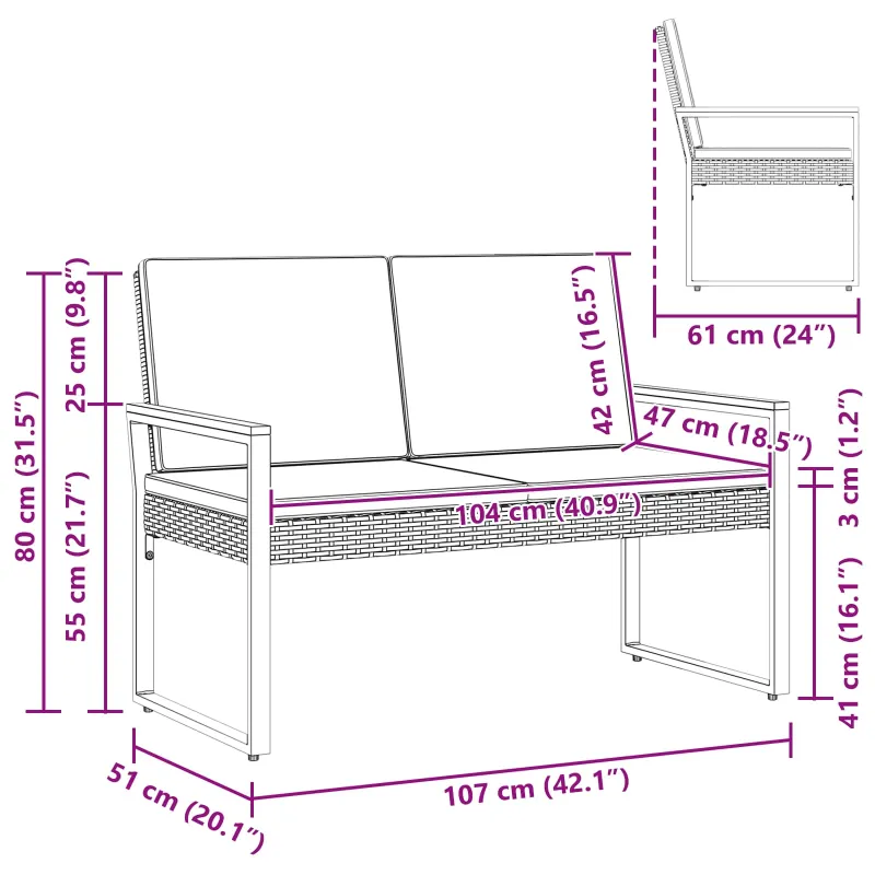 Lauko suolas su pagalve Pilka ir tamsiai pilka 107 x 61 x 80 cm