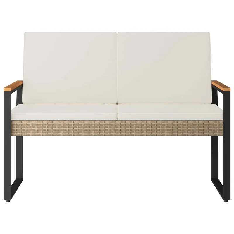 Lauko suolas Bežė ir kreminė balta 107 x 61 x 80 cm poliratanas