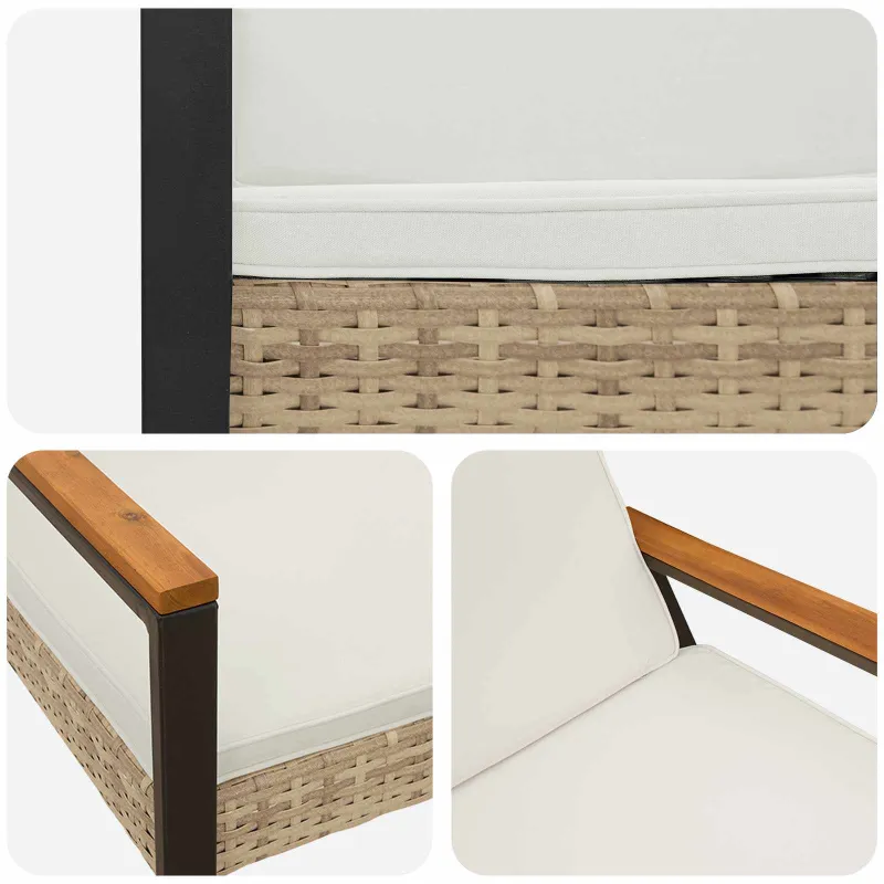 Lauko suolas Bežė ir kreminė balta 107 x 61 x 80 cm poliratanas