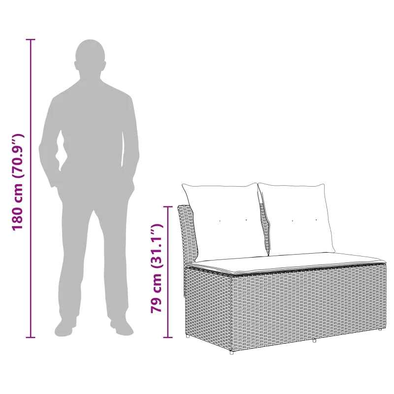 2 Vienetas Sodo vidurinė sofa su pakeliama lentele poliratanas