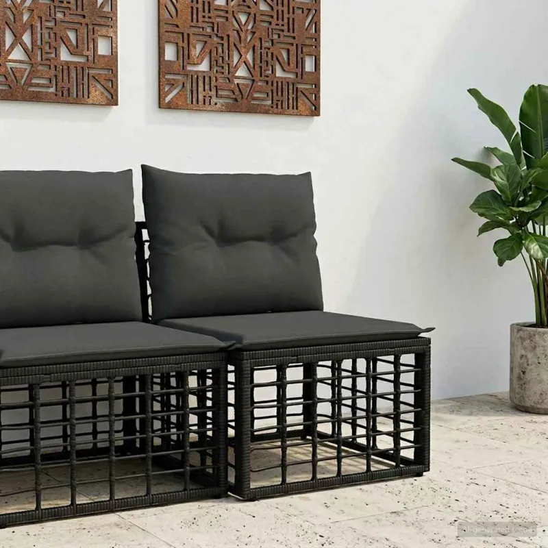 Modulinė lauko sofa be rankų Juoda poliratanas