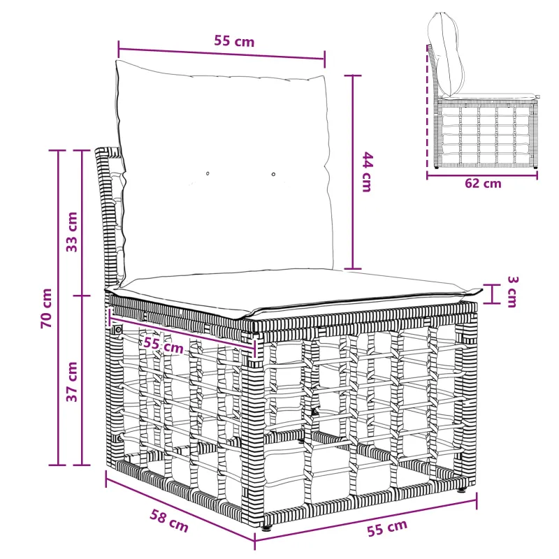 Modulinė lauko sofa be rankų Natūrali poliratanas