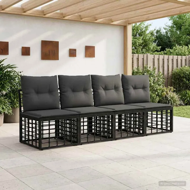 4 sėdimų vietų sodo sofa be rankų 4 pcs 4-Vietų skaičius Juoda