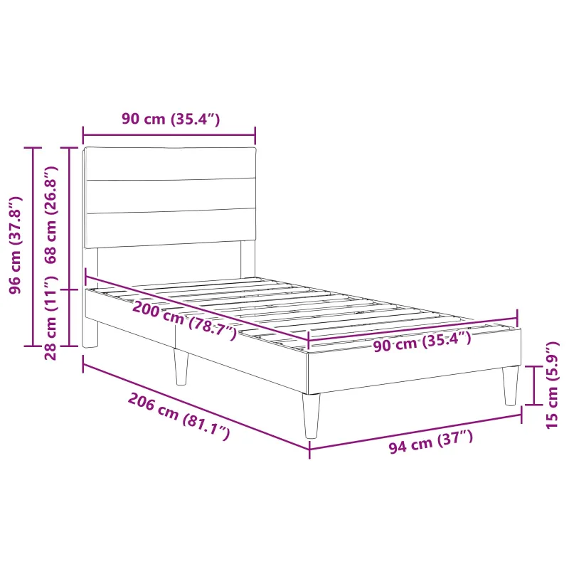 Lovos rėmas su galvūgalio Taupe 90 x 200 cm Audinys