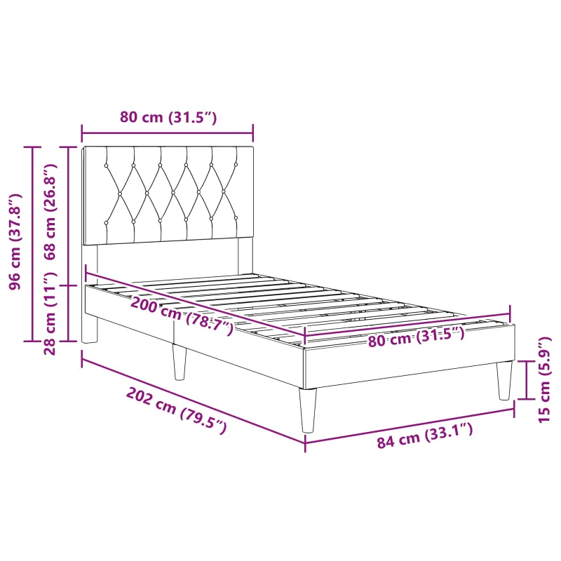 Lovos rėmas su galvūgalio Tamsiai pilka 80 x 200 cm Aksomas