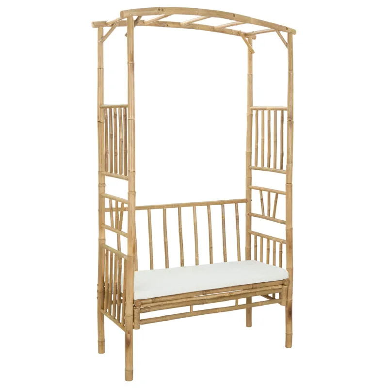 Sodo arka su suoliuku Kreminė balta 115 x 50 x 205 cm Bambukas