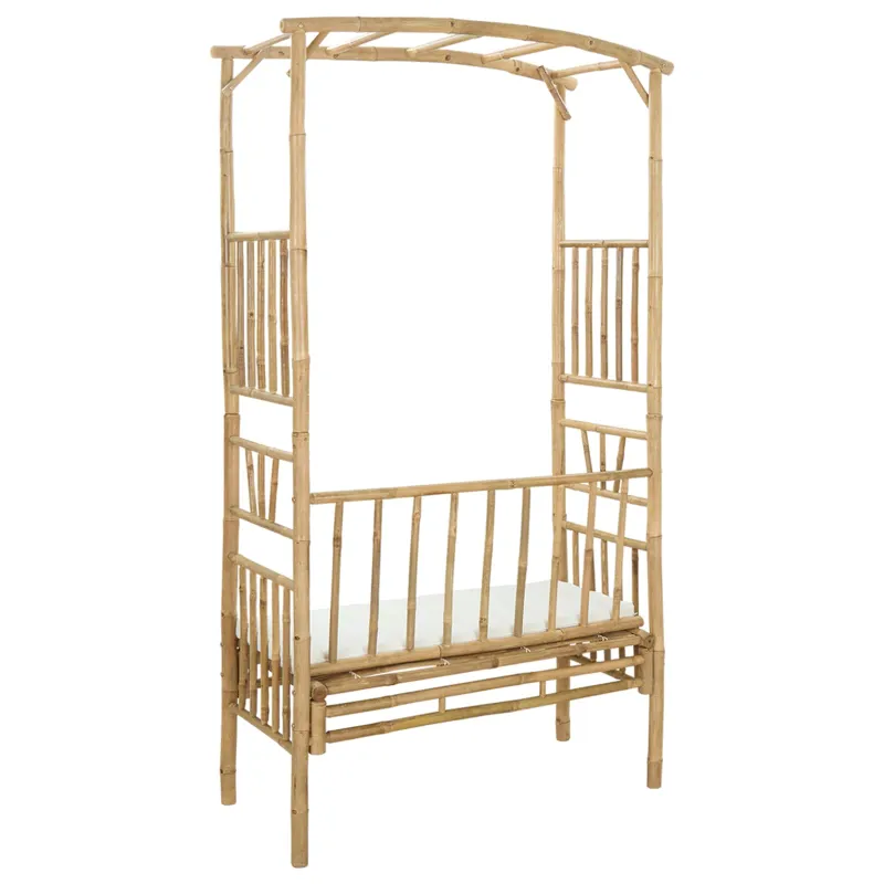 Sodo arka su suoliuku Kreminė balta 115 x 50 x 205 cm Bambukas