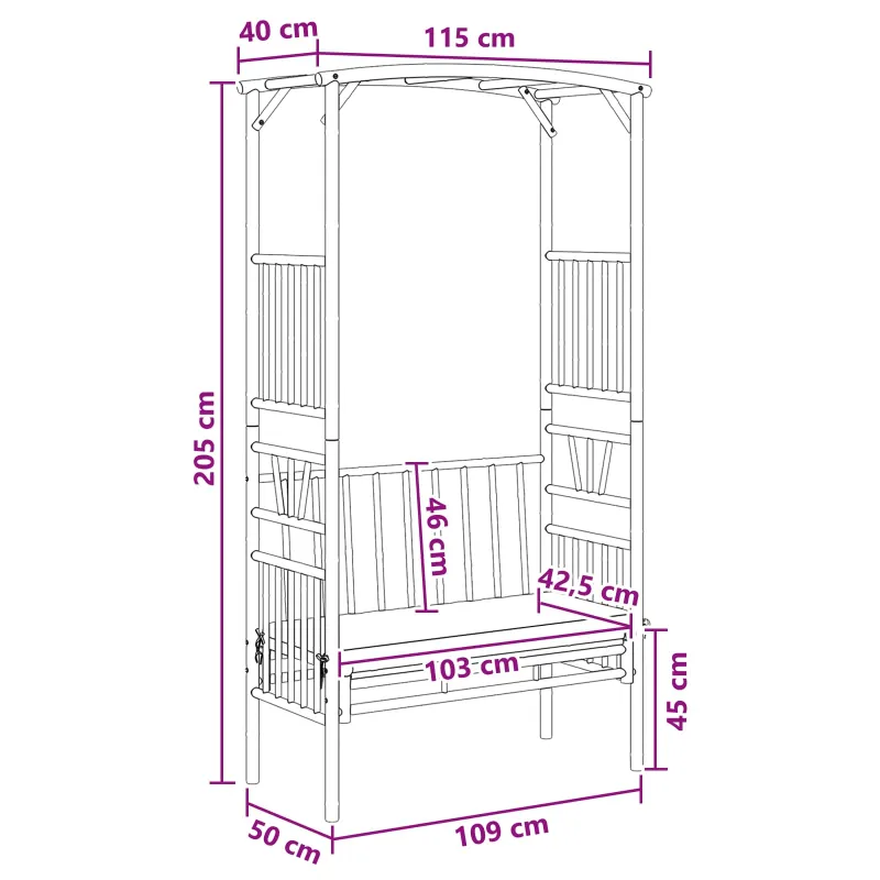 Sodo arka su suoliuku Tamsiai pilka 115 x 50 x 205 cm Bambukas