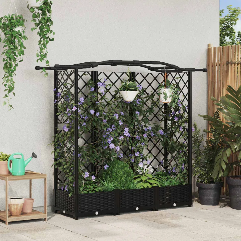 Pakeltas lovas su trelėmis ir stogu Juodas 163 x 40 x 126 cm PP