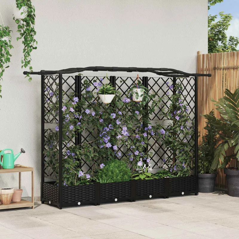 Pakeltas lovas su trelėmis ir stogu Juodas 203,5 x 40 x 125 cm