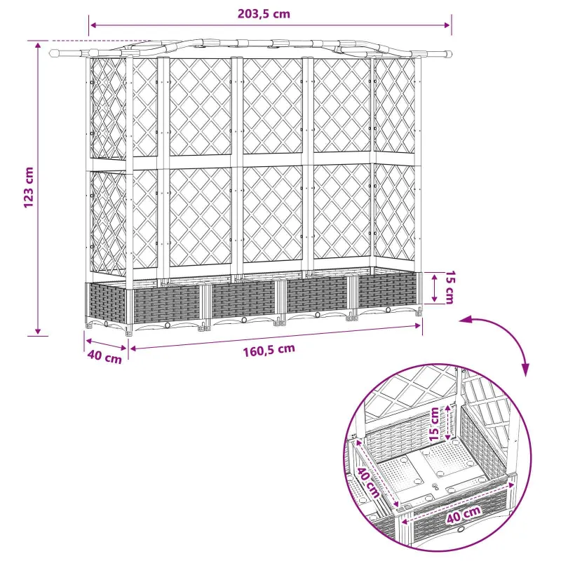 Pakeltas lovas su trelėmis ir stogu Juodas 203,5 x 40 x 125 cm