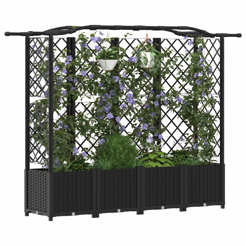 Pakeltas lovas su trelėmis ir stogu Juodas 204 x 40 x 141 cm PP