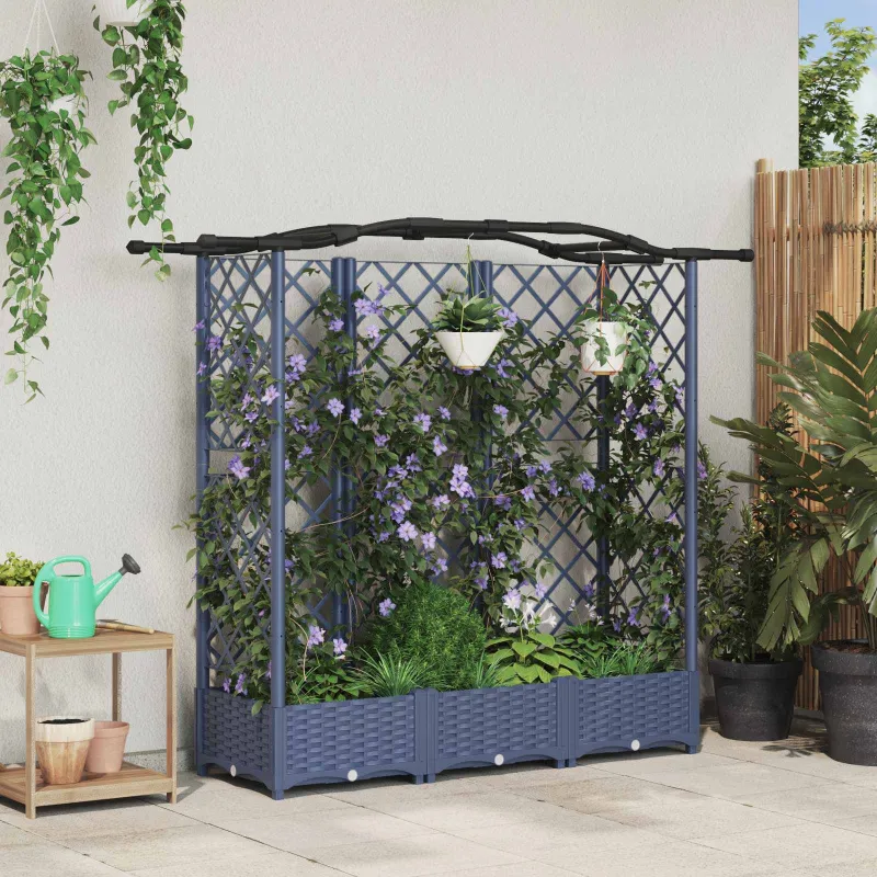 Pakeltas lovas su trelėmis ir stogu Pilka 163 x 40 x 126 cm PP