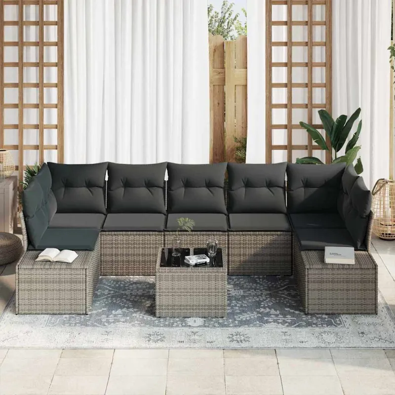 Sodo sohvaryhmä tyynyine 8 osaa, harmaa polyrataani