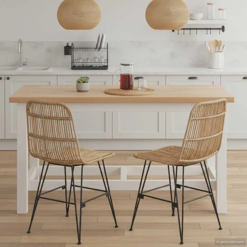 Valgomojo kėdė 2 pcs Natūrali 41 x 55 x 85 cm Ratana ir Plienas