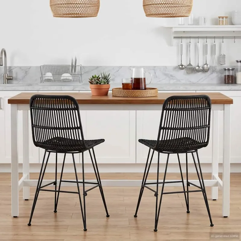 Valgomojo kėdė 2 pcs Juoda 41 x 55 x 85 cm Ratana ir Plienas