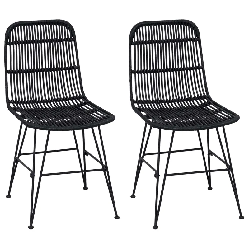 Valgomojo kėdė 2 pcs Juoda 41 x 55 x 85 cm Ratana ir Plienas