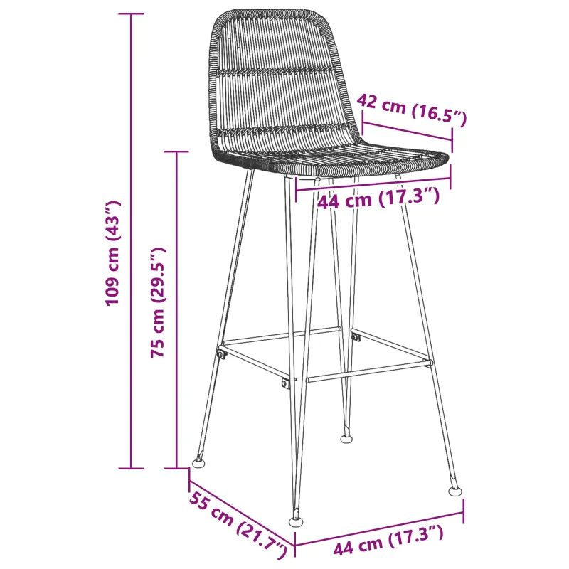 Baro taburetė 2 pcs Juoda 44 x 55 x 109 cm Ratana ir Plienas